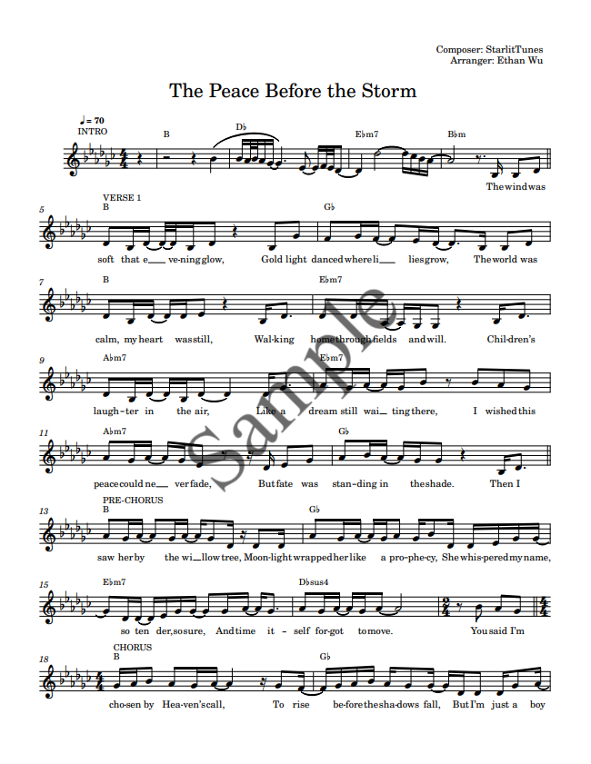Chapter 1 Vocal Lead Sheet — "The Peace before the Storm"